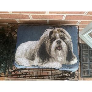 Shih Tzu Pillow Cotton-woven Tapestry Accent Throw Dog Picken Vtg Blue
